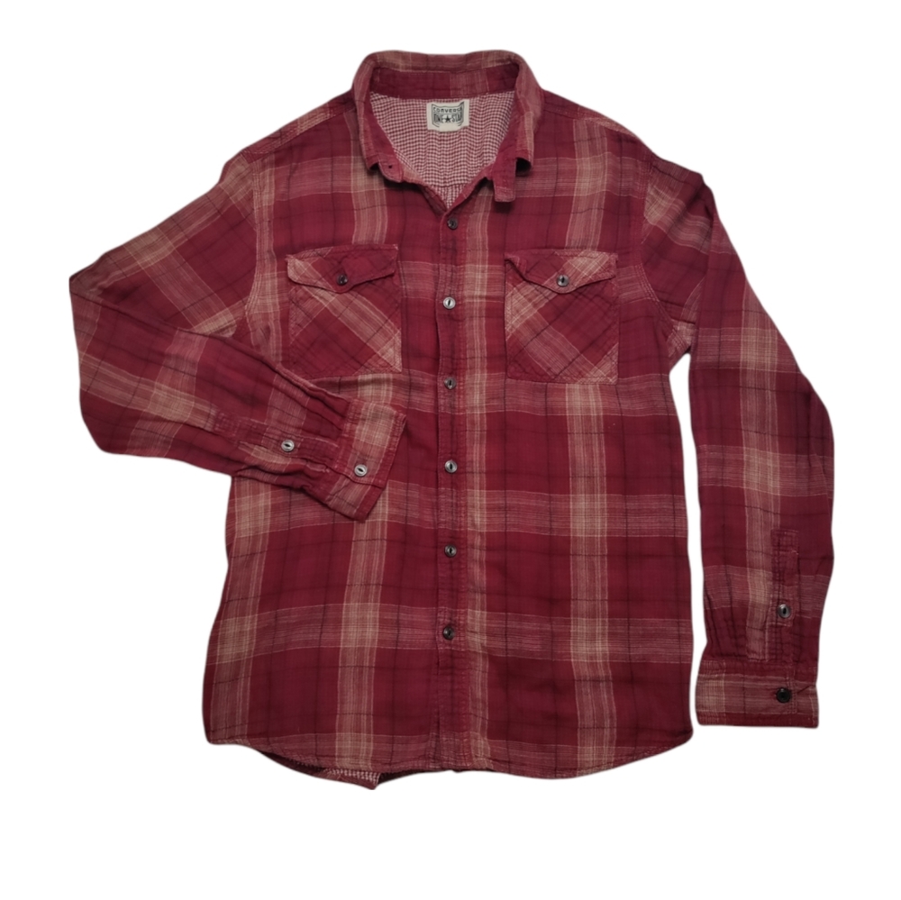 Converse All Star Men's Long Sleeve Flannel/Plaid Burgundy Shirt Size L